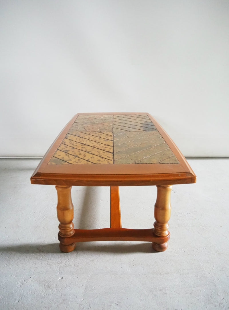 Vintage Stone Top Wood Coffee Table Sendagaya Store