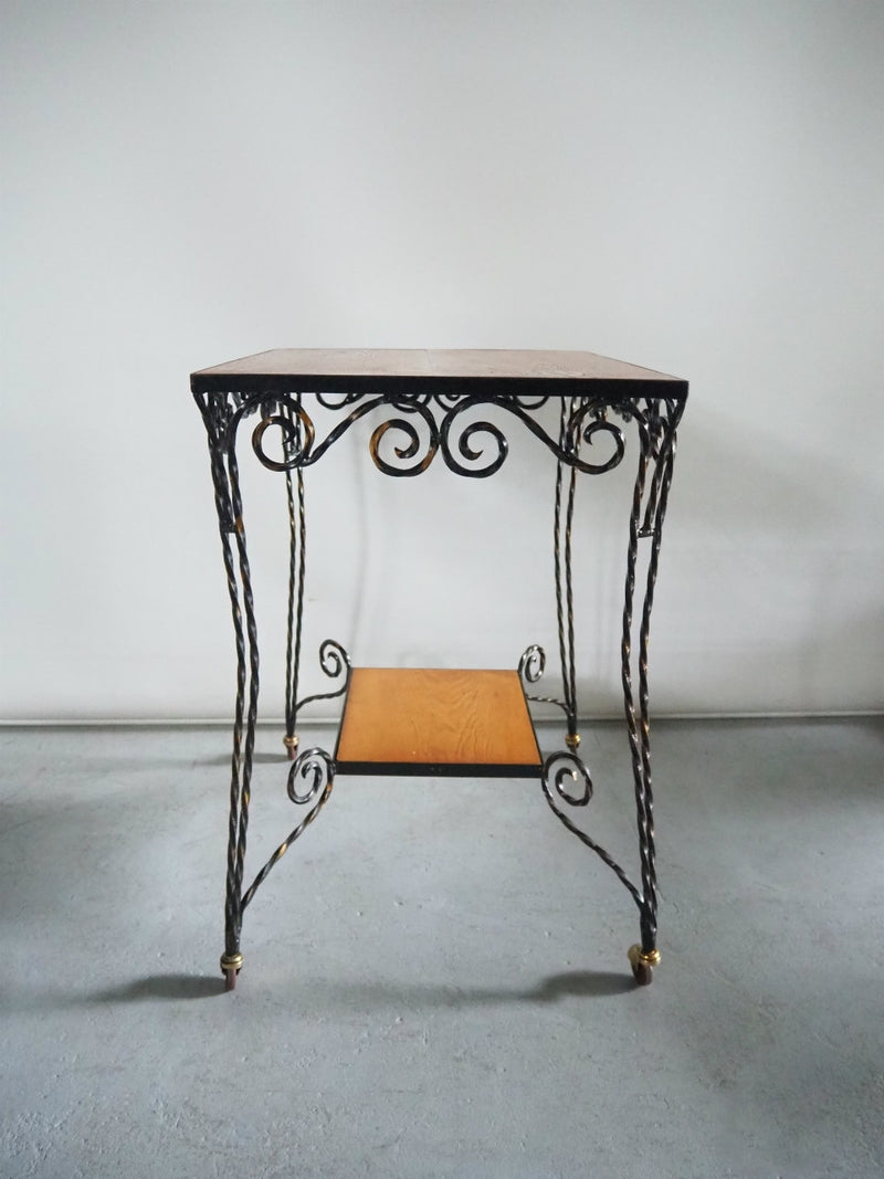 Vintage Oakwood Iron Table/Cart Haneda Store