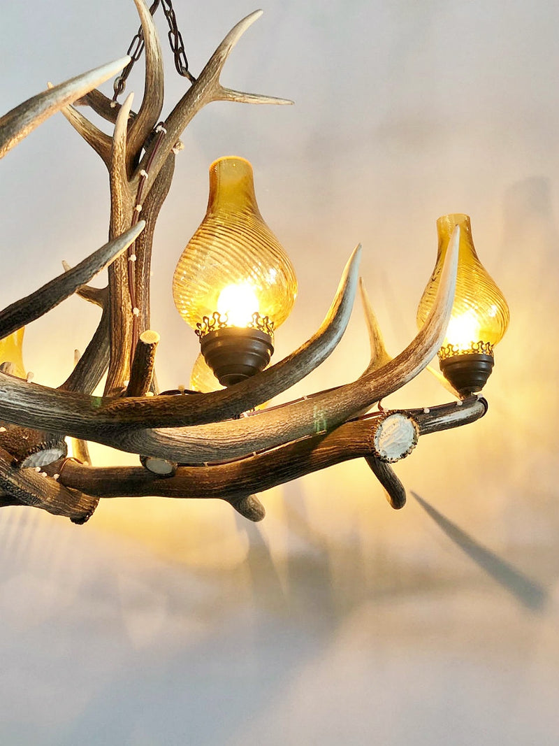 Vintage French made 5-light deerhorn chandelier Haneda store<br>