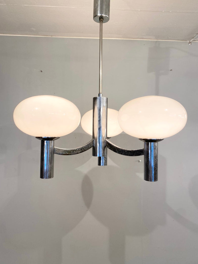 vintage<br> 3-light frosted glass chandelier (Sendagaya store)_PLCH-210525-4-S