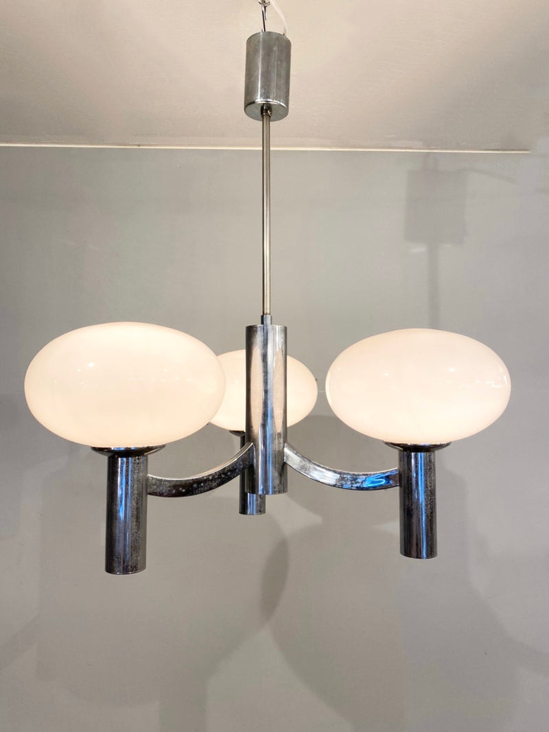 vintage<br> 3-light frosted glass chandelier (Sendagaya store)_PLCH-210525-4-S