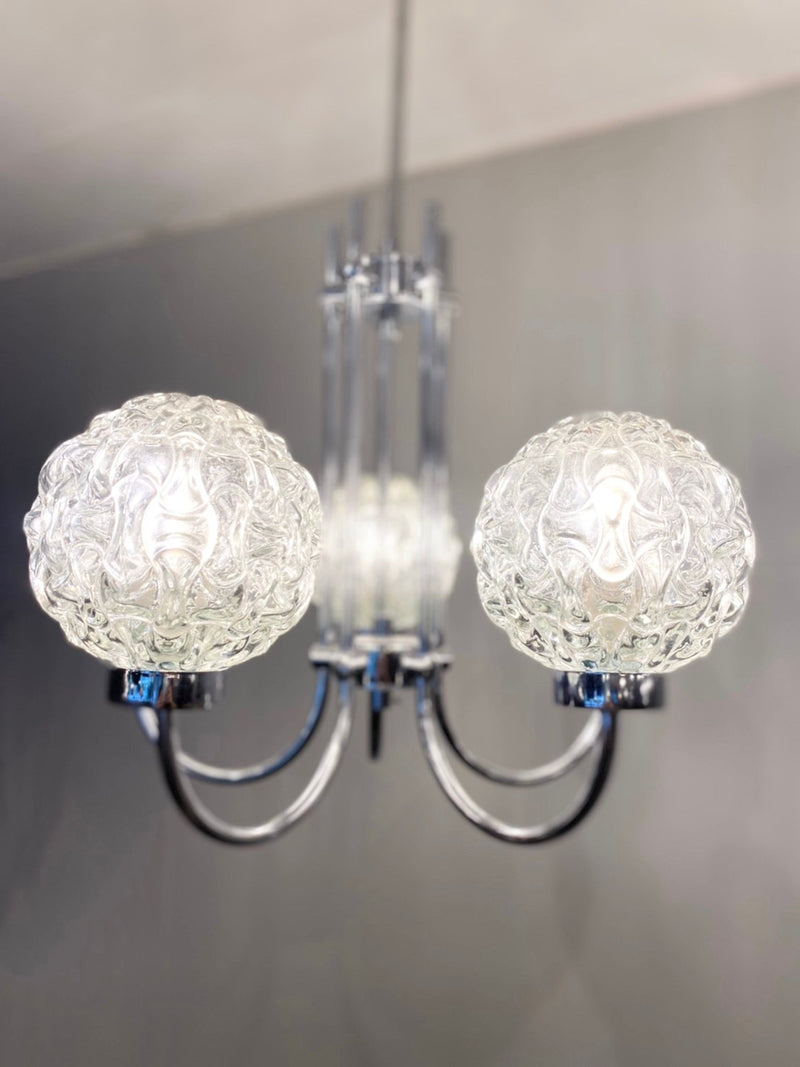vintage<br> 5-light glass x iron chandelier (Sendagaya store)_PLCH-210525-3-S