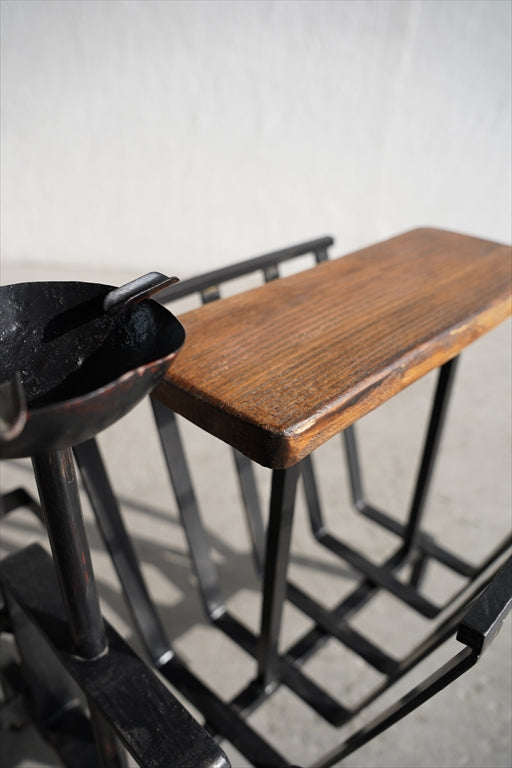 Vintage Iron x Wood Side Table / Magazine Rack Osaka Store