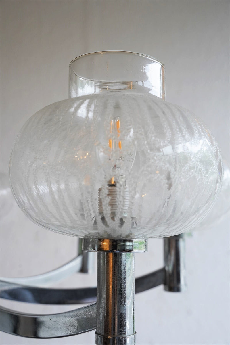 vintage<br> Chrome 8-light design glass chandelier Osaka store