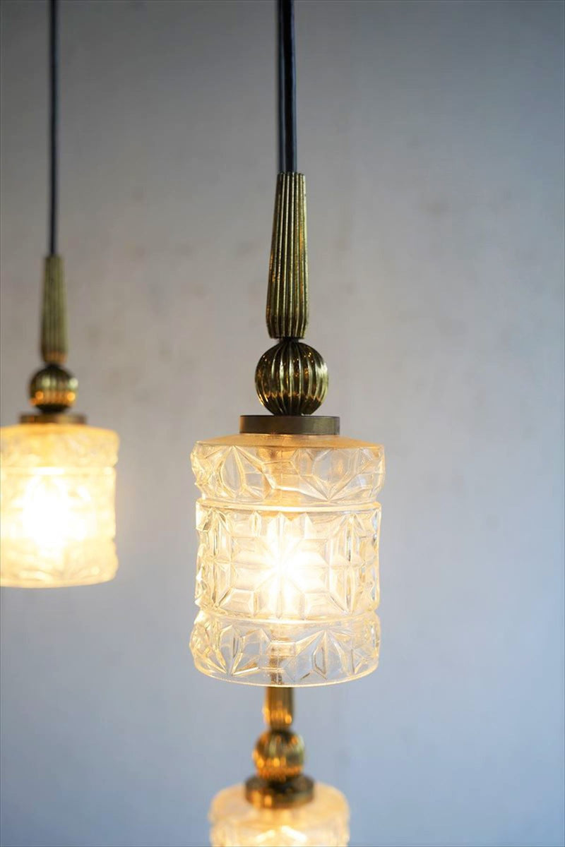Vintage 5-light cutting glass x brass pendant lamp Osaka store