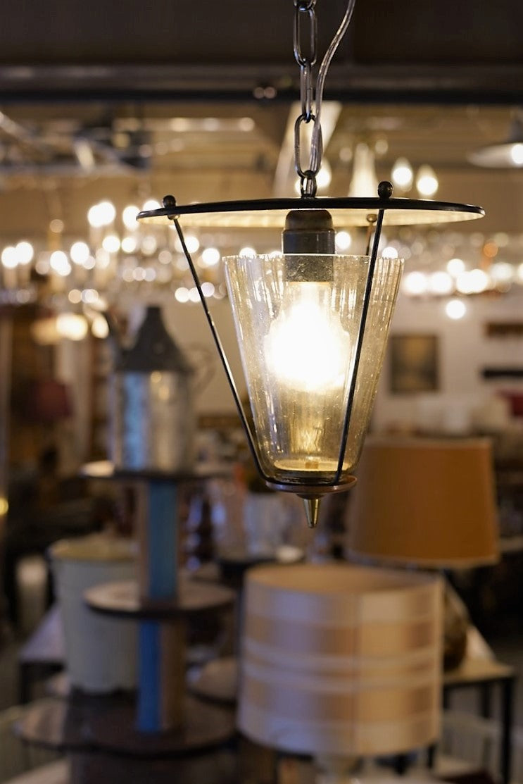 Vintage amber glass x iron pendant light Osaka store