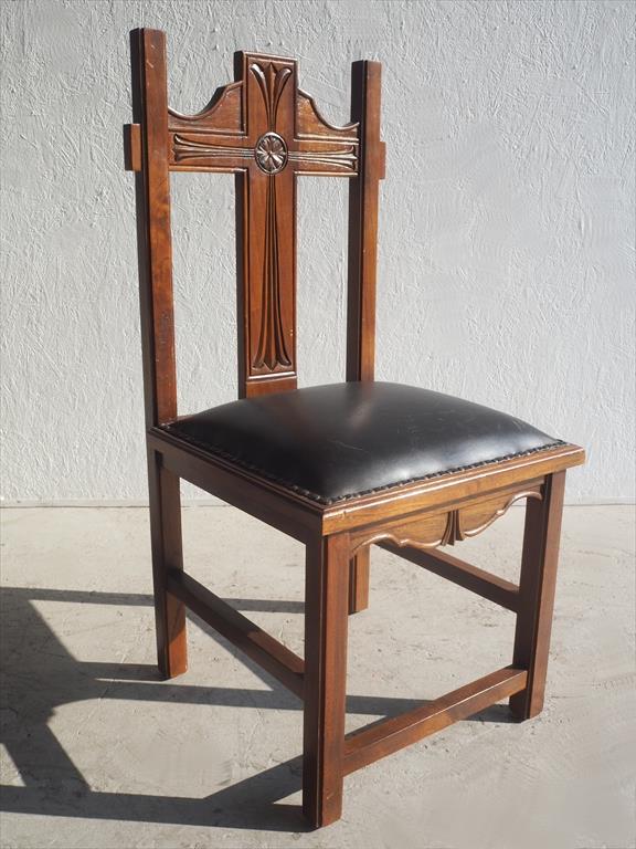 Vintage Cross Motif Wood x Leather Dining Chair Osaka Store