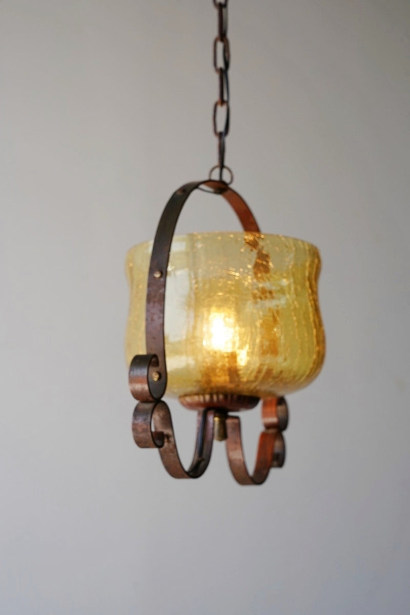 Amber cracked glass pendant lamp<br> vintage yamato store