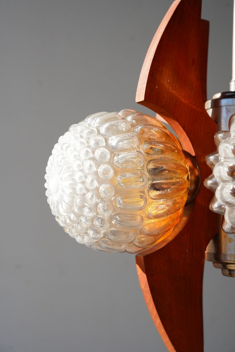 4-light teakwood x glass chandelier vintage<br> Yamato store