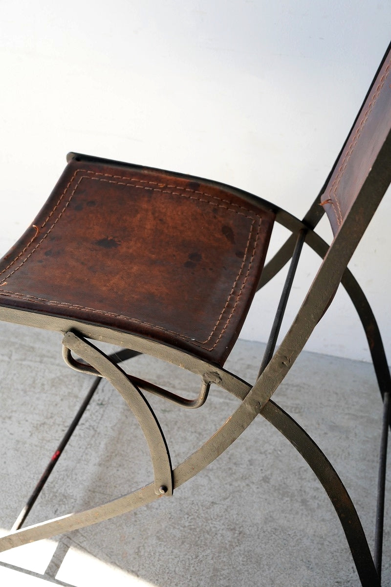 Leather x iron folding chair vintage<br> Yamato store