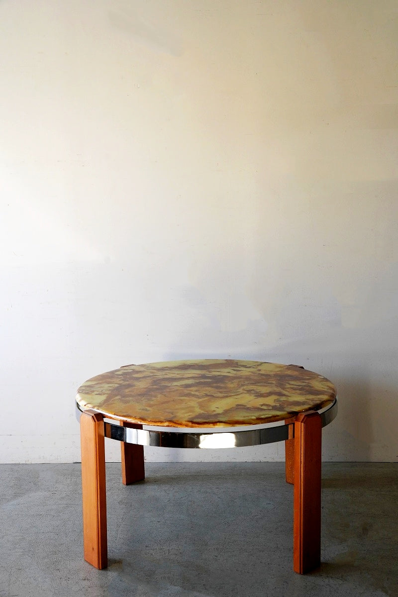 Marble x wood round coffee table<br> vintage<br> Yamato store