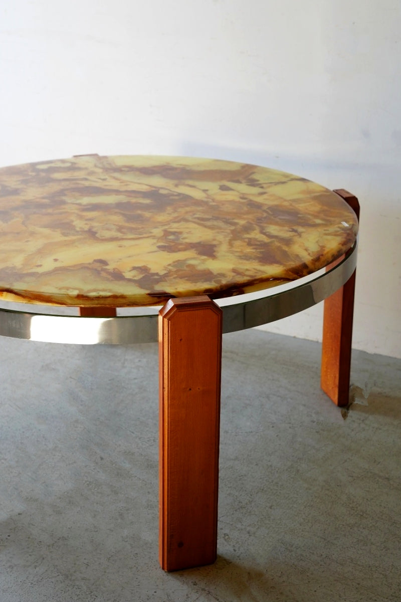 Marble x wood round coffee table<br> vintage<br> Yamato store