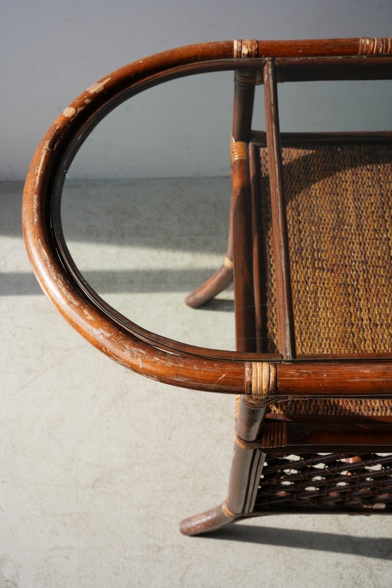 rattan glass top table<br> vintage<br> Yamato store