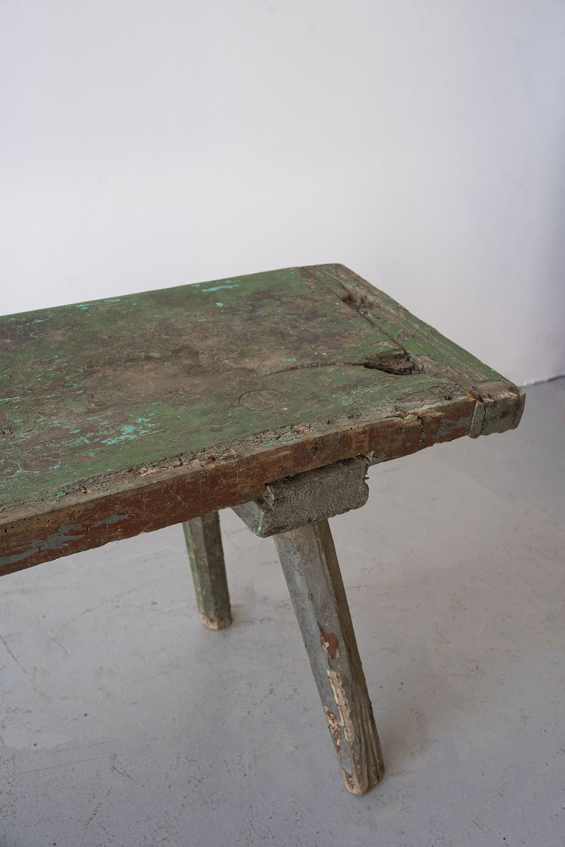 Green Paint Wood Bench Vintage Yamato Store