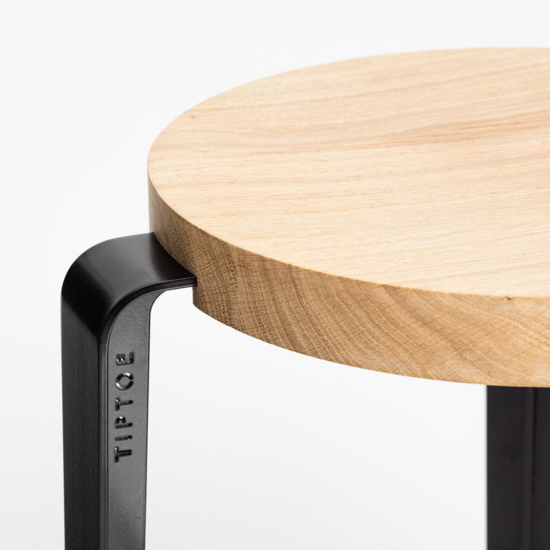 【P】MI LOU mid-high stool – solid wood – SOLID OAK<br> GRAPHITE BLACK