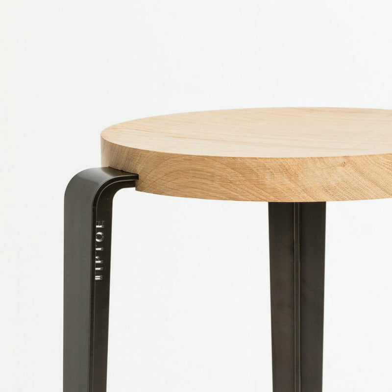 【P】MI LOU mid-high stool – solid wood – SOLID OAK<br> DARK STEEL