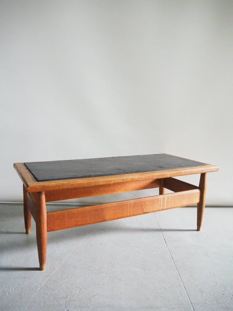 Vintage stone top oak wood coffee table