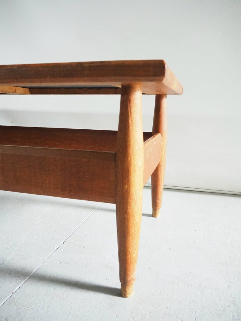 Vintage stone top oak wood coffee table