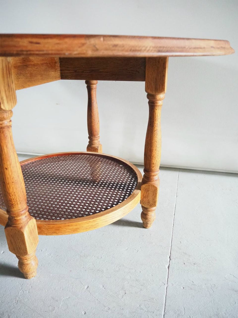 Vintage oak wood x rattan circle table Sendagaya store