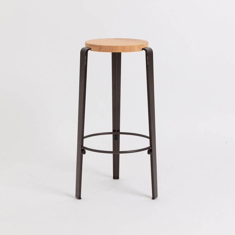 BIG LOU bar stool – SOLID OAK<br> DARK STEEL