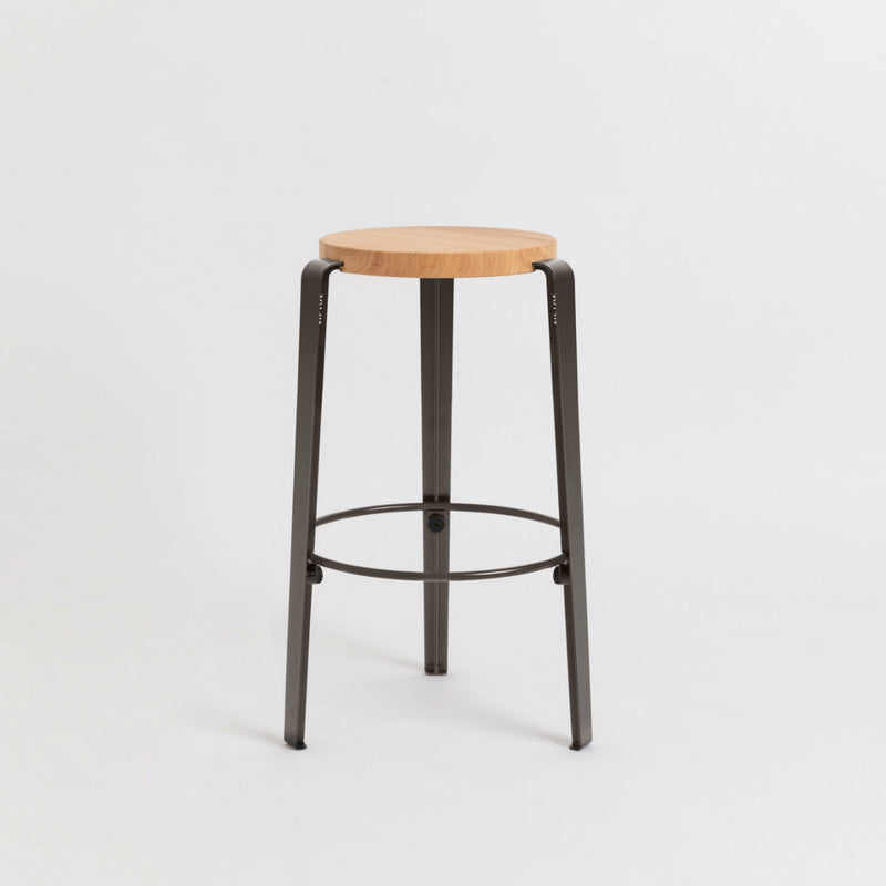 【P】MI LOU mid-high stool – solid wood – SOLID OAK<br> DARK STEEL