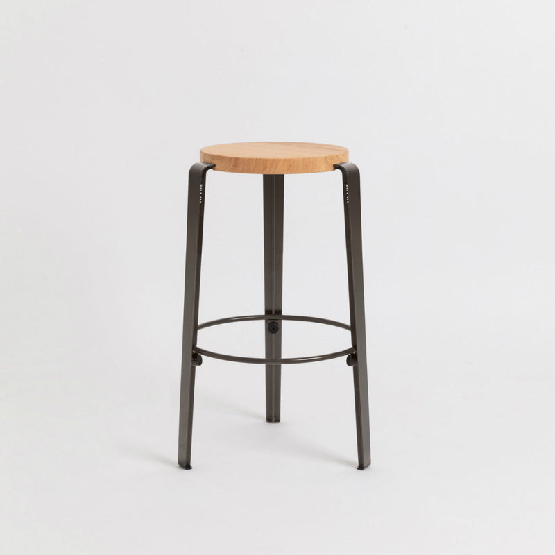 MI LOU mid-high stool – solid wood – SOLID OAK <br>DARK STEEL