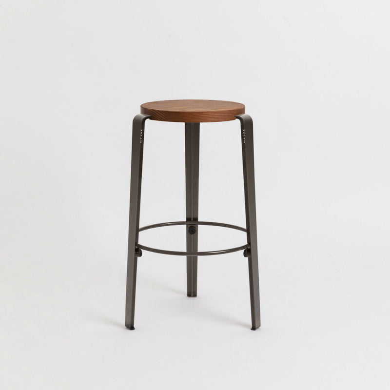 【P】MI LOU mid-high stool – TINTED OAK <br>DARK STEEL