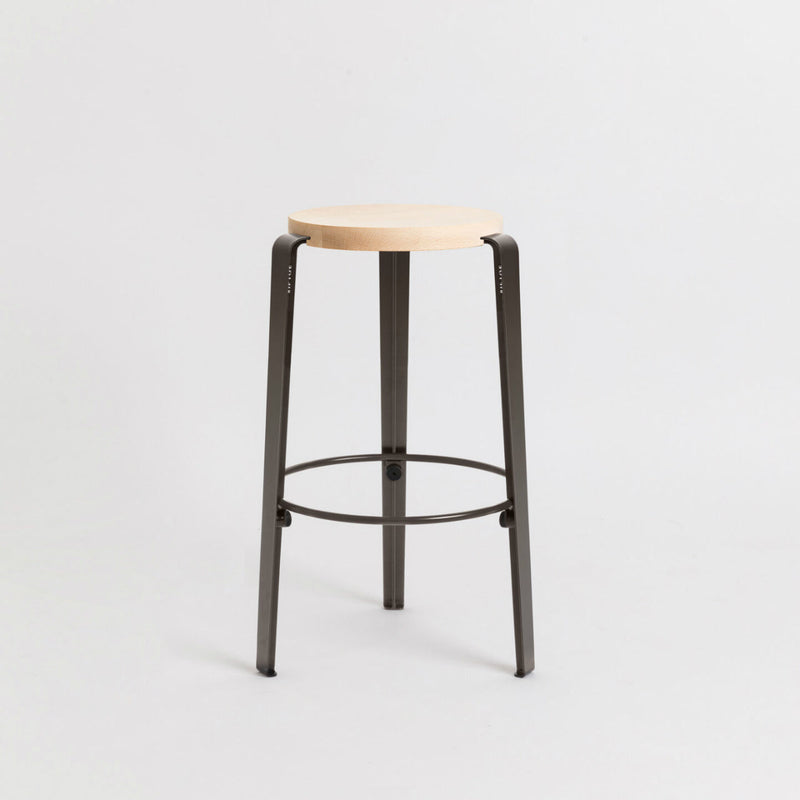 【P】MI LOU mid-high stool – SOLID BEECH<br> DARK STEEL