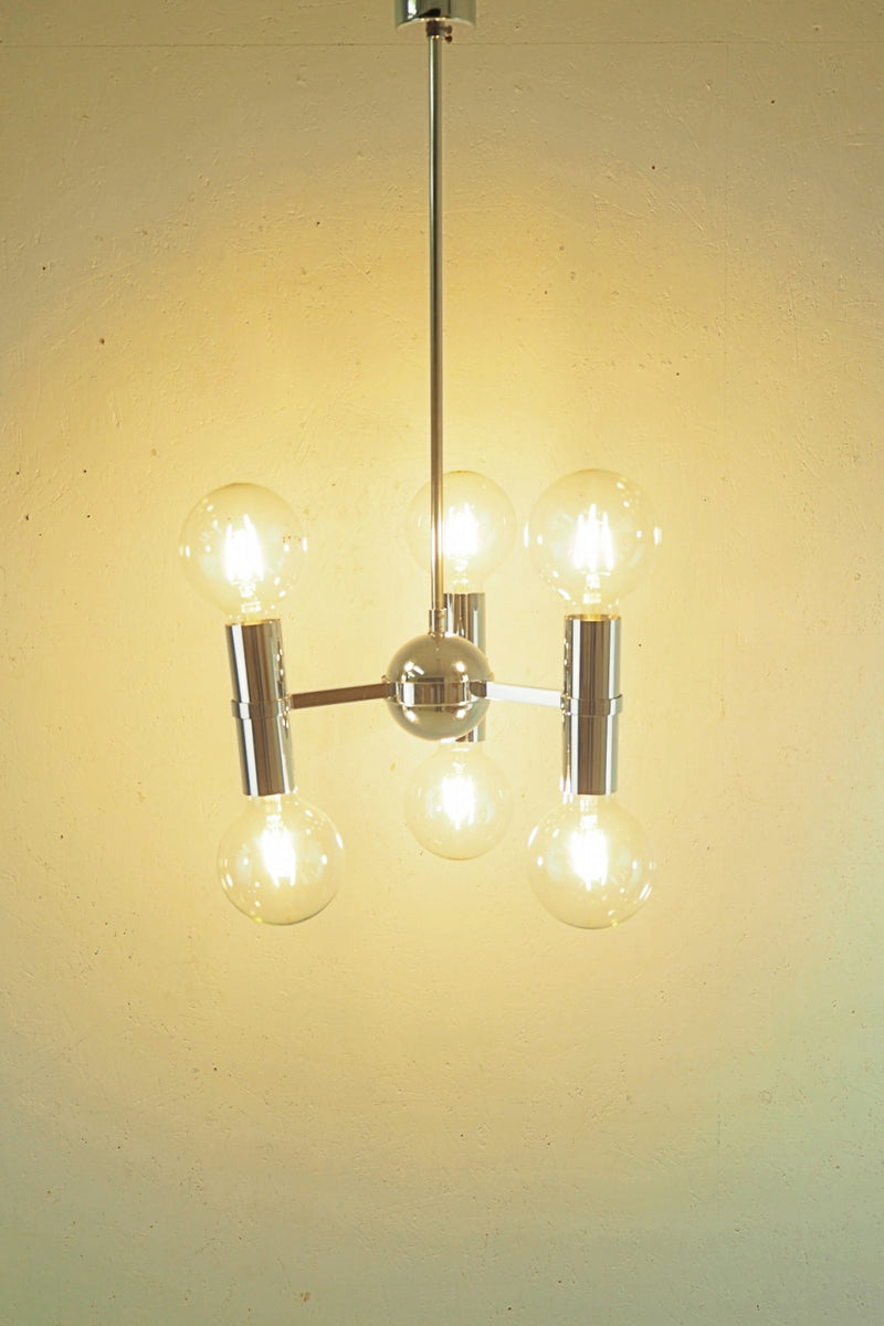 Vintage chrome 6 light pendant lamp<br> Sendagaya store