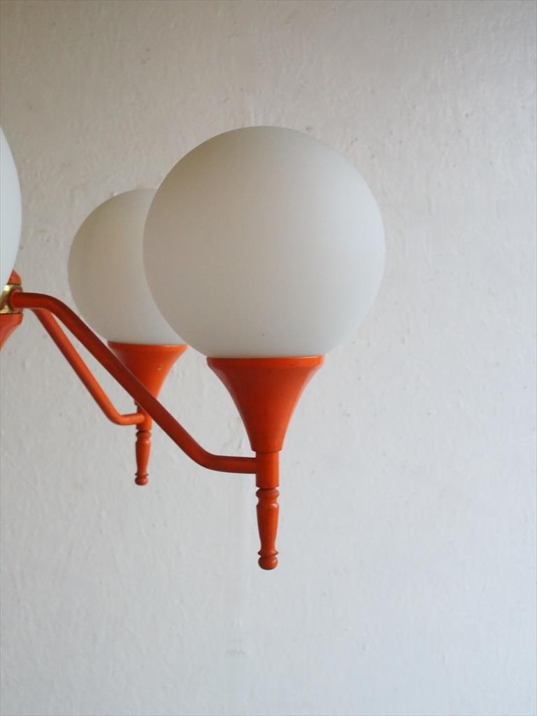 Vintage 5-light orange paint chandelier (Osaka store)<br> _plch-210518-7-o