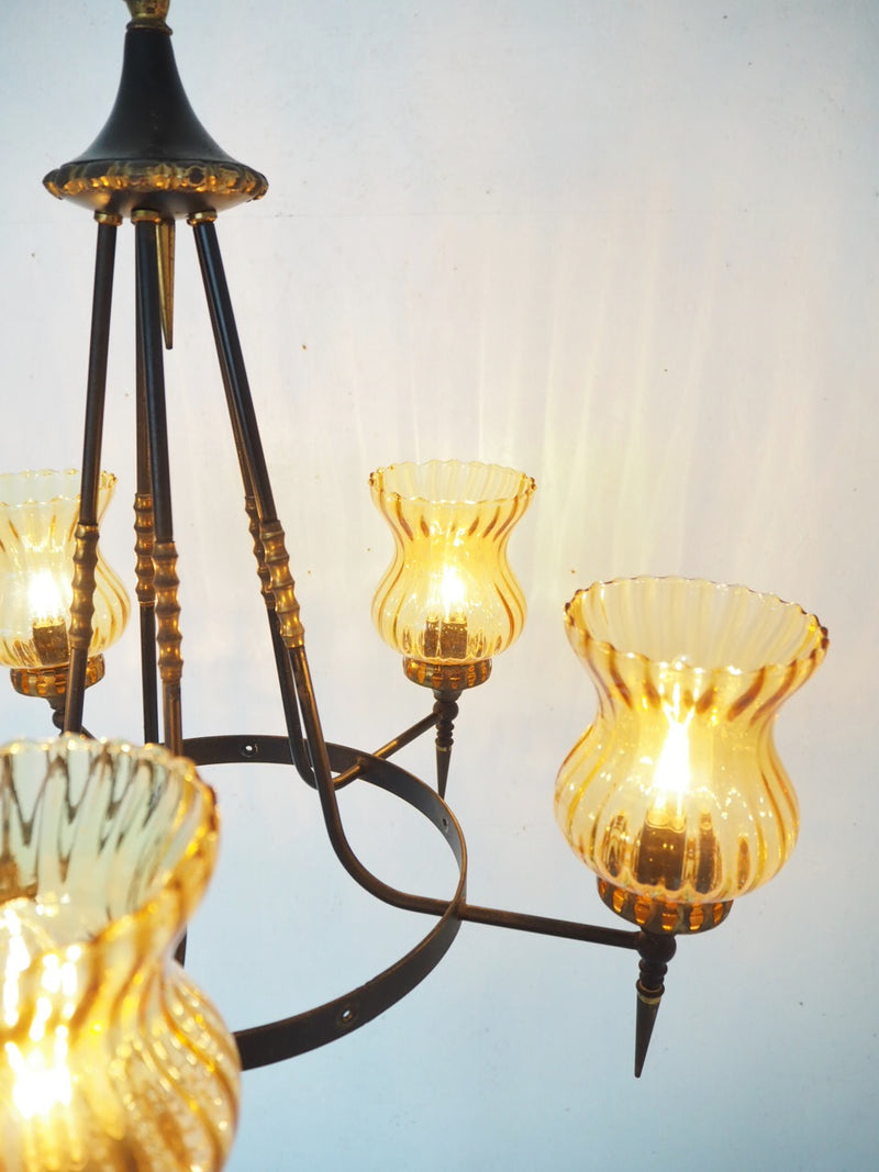 Vintage 5-light amber glass iron chandelier (Haneda store) PLCH-210524-2-H