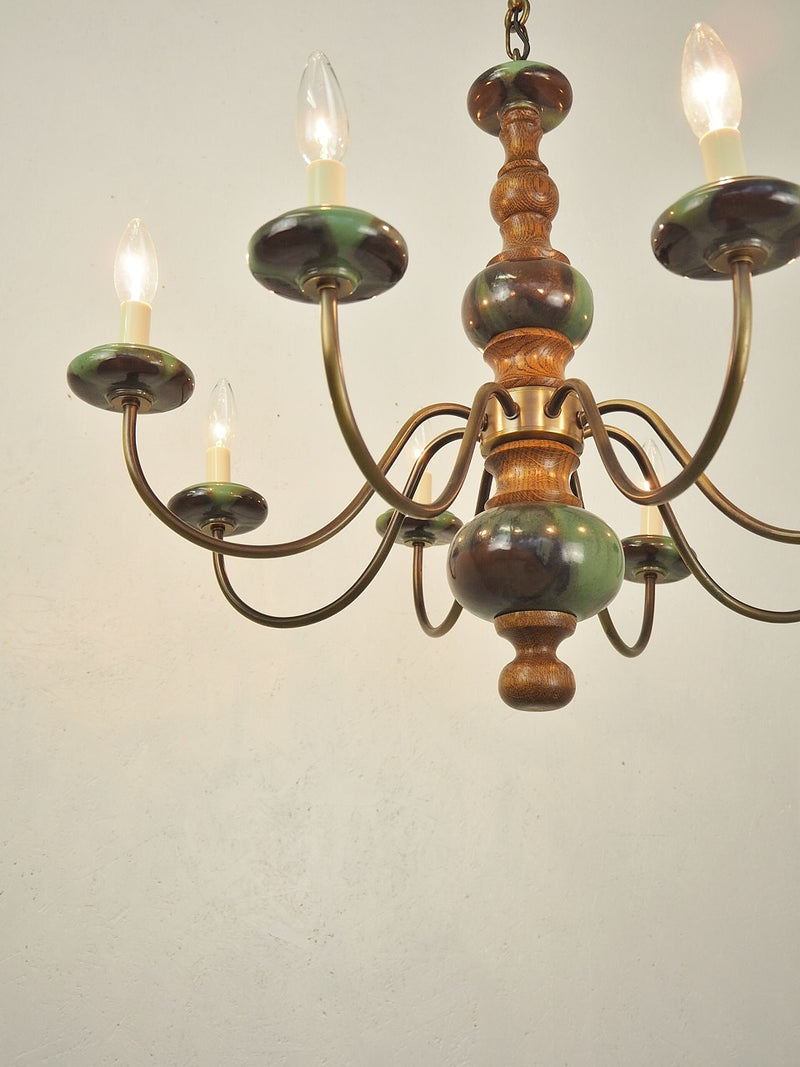 vintage<br> 8-light oak wood x ceramic chandelier (Haneda store)<br> _PLSD-210527-5-H