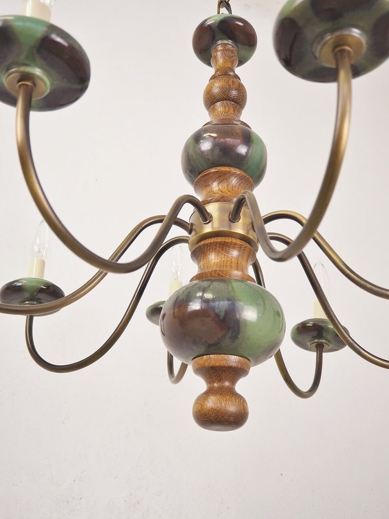 vintage<br> 8-light oak wood x ceramic chandelier (Haneda store)<br> _PLSD-210527-5-H