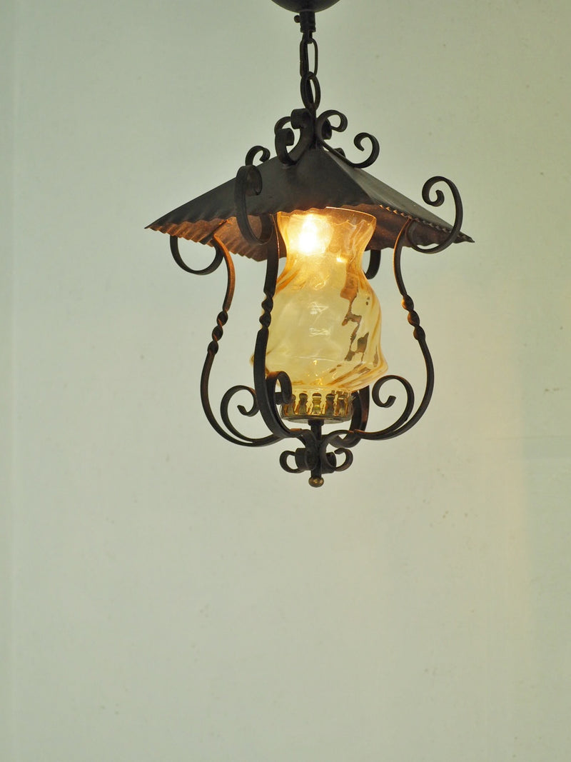 Vintage amber glass iron pendant light (Haneda store)<br> _PLSD-210607-5-H
