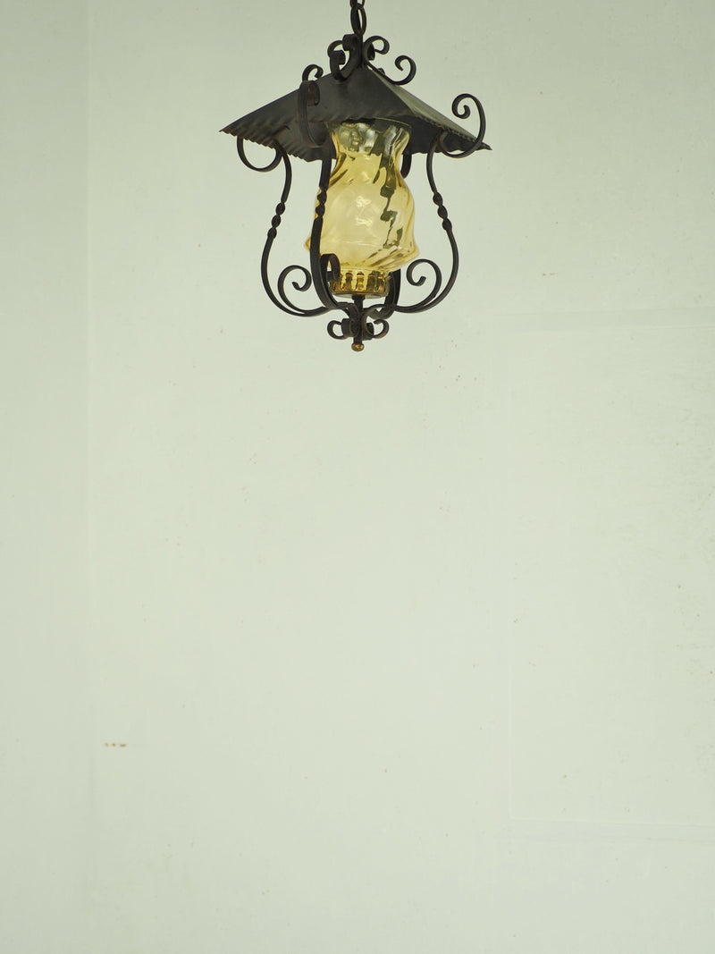 Vintage amber glass iron pendant light (Haneda store)<br> _PLSD-210607-5-H