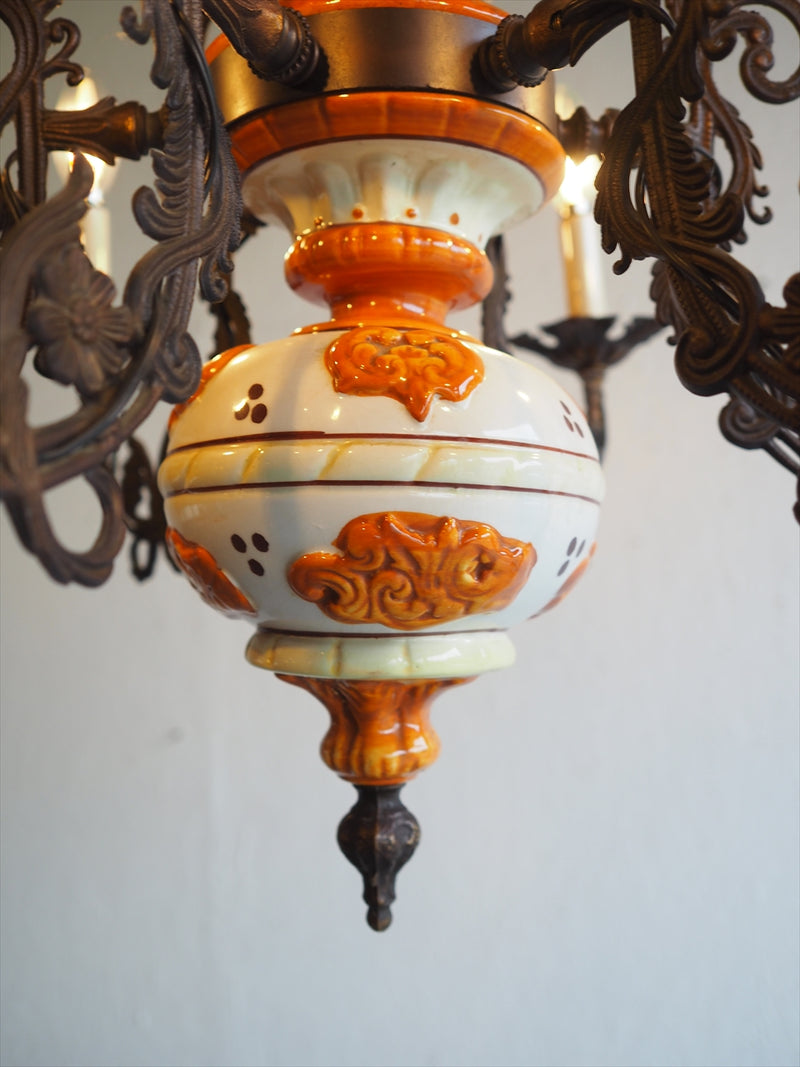 Vintage 6-light ceramic x iron chandelier Osaka store