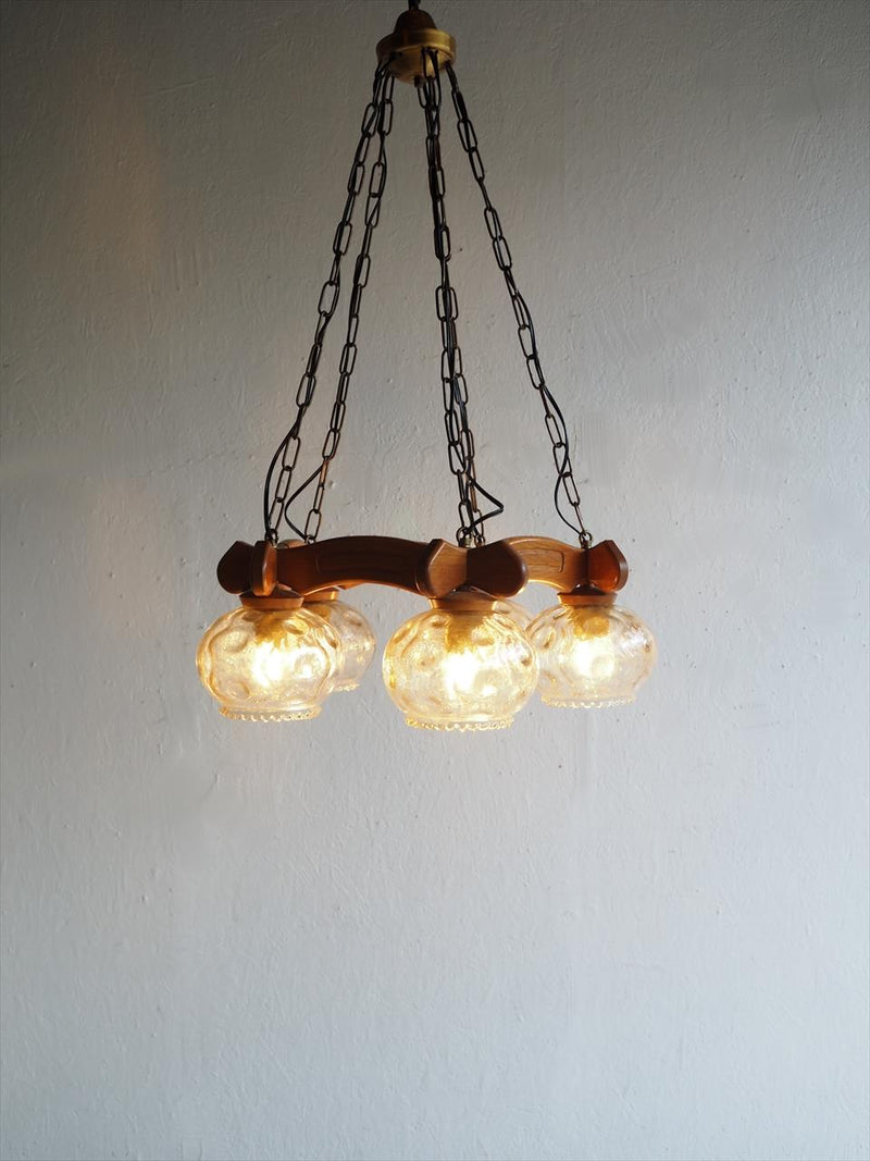 vintage<br> 5 light wood chandelier Osaka store