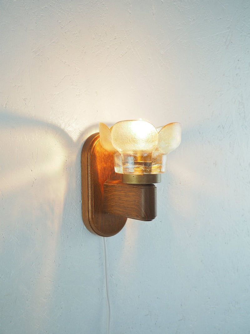 vintage<br> Amber glass x oak wood bracket lamp Haneda store