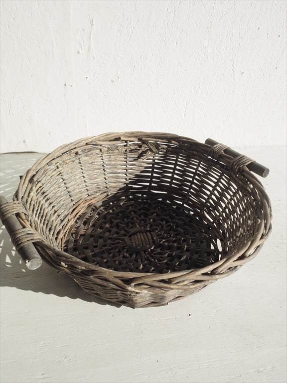 Vintage 2 Handle Gray Rattan Basket A Osaka Store