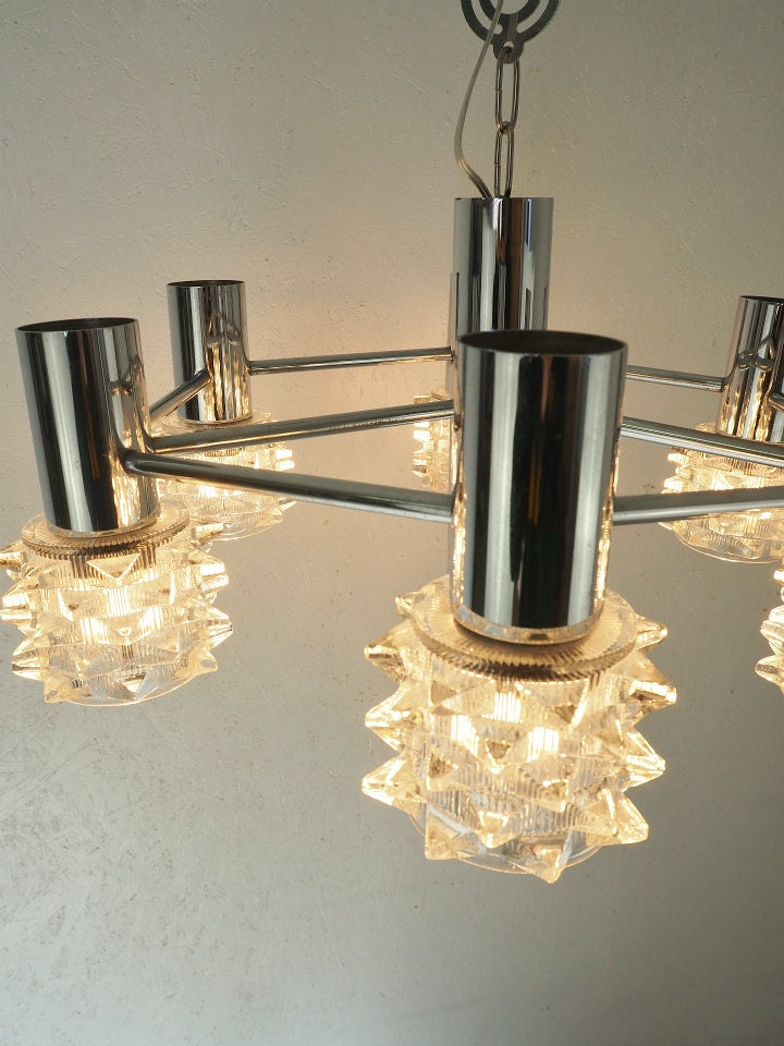 6 lights cutting glass x chrome chandelier vintage<br> Sendagaya store