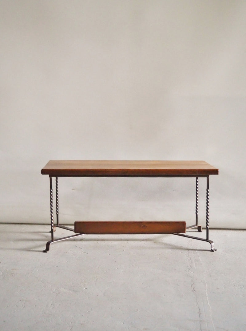 vintage<br> Solid oak wood x iron coffee table Haneda store