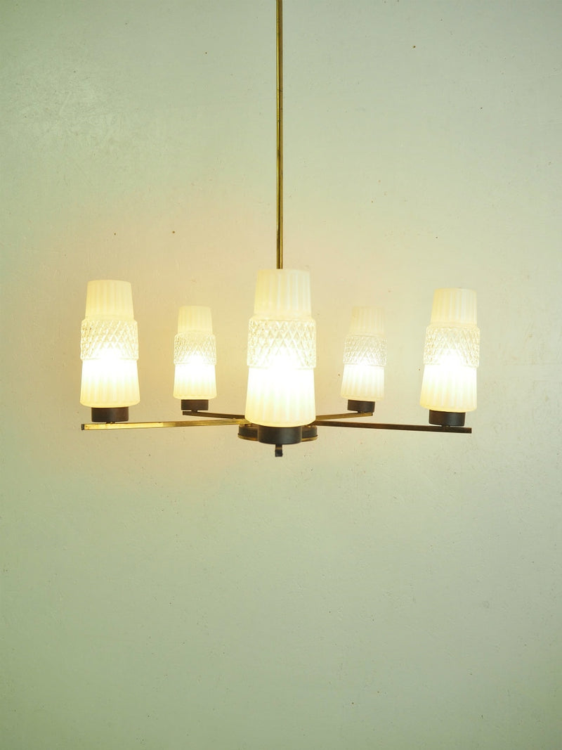 vintage<br> 5-light cutting glass x iron chandelier<br> Yamato store