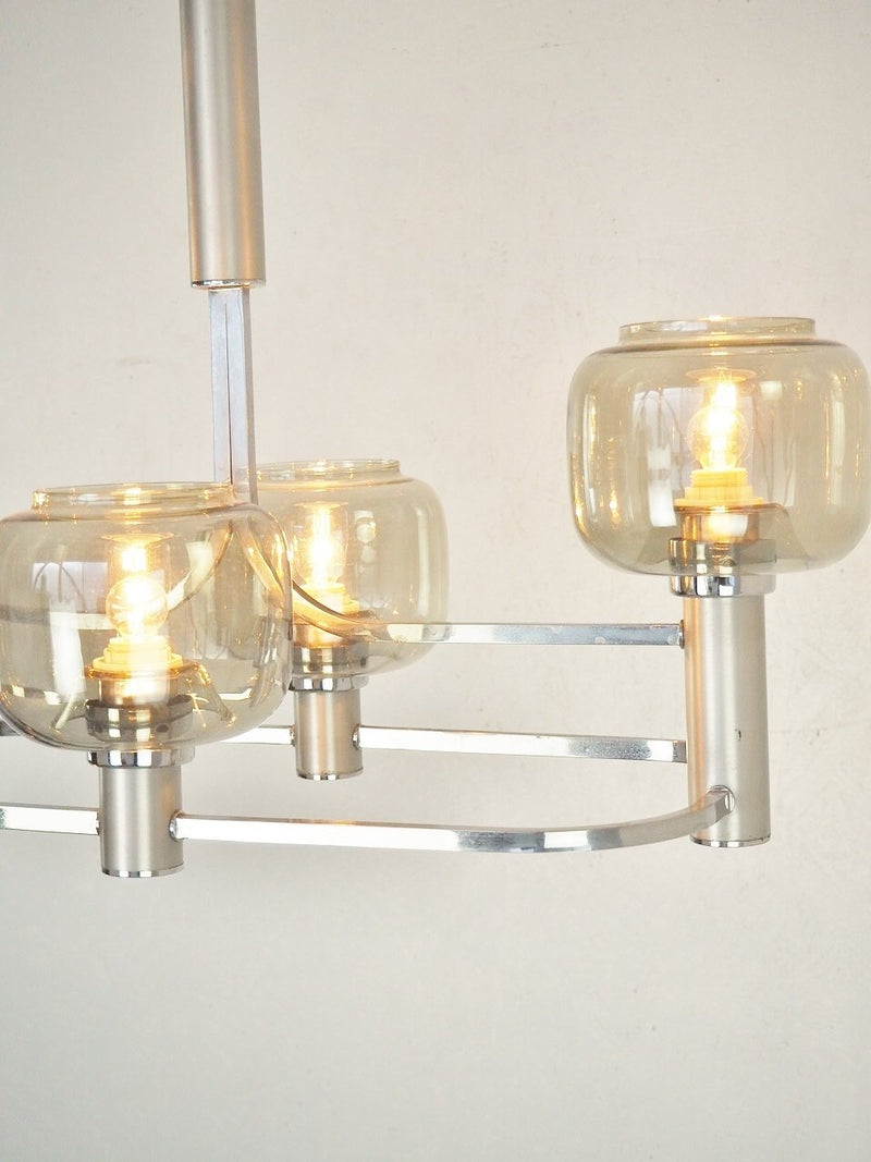 Vintage 4-light smoked glass x chrome chandelier

 (Sendagaya store)_plch-210404-3-h