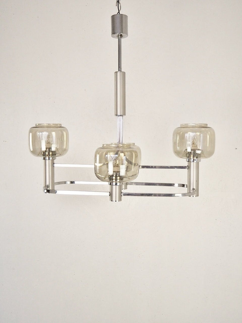 Vintage 4-light smoked glass x chrome chandelier

 (Sendagaya store)_plch-210404-3-h
