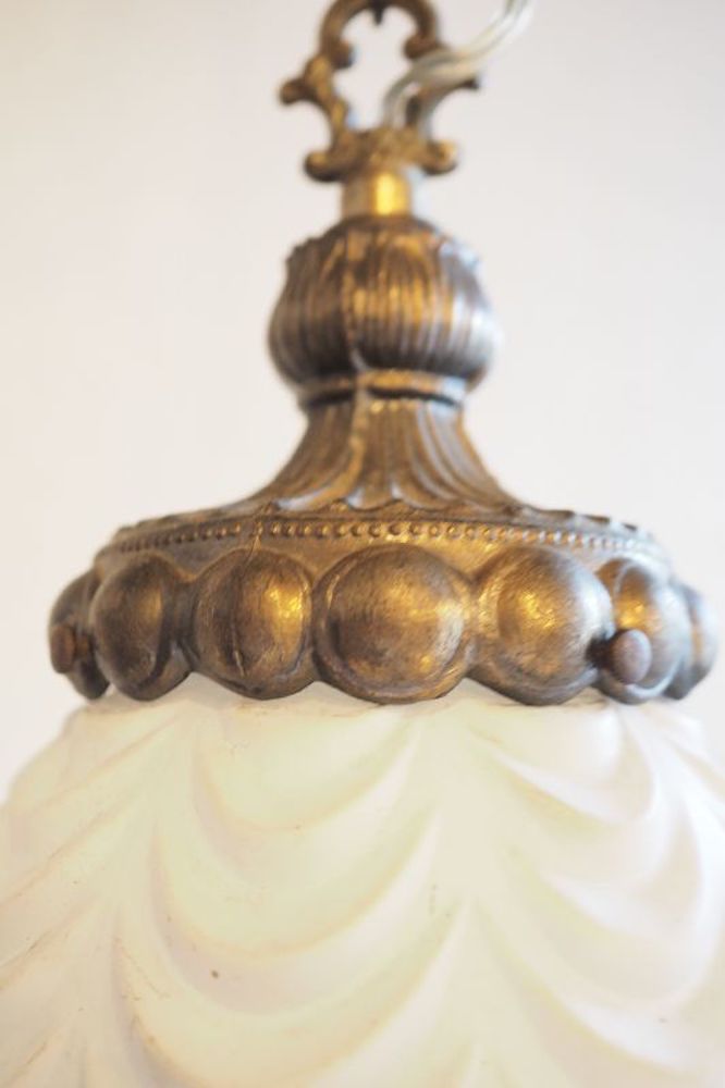 Vintage white glass x brass pendant lamp Osaka store