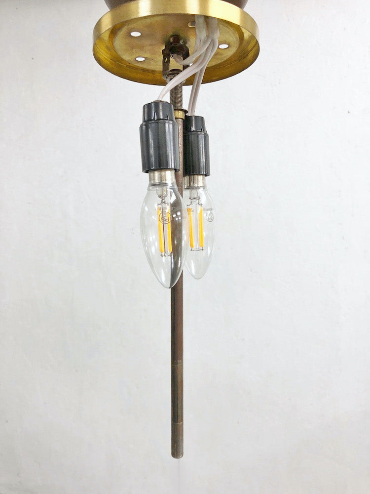 Vintage frosted glass x teak wood 2-light pendant light (Sendagaya store)_PLSD-200220-1-H