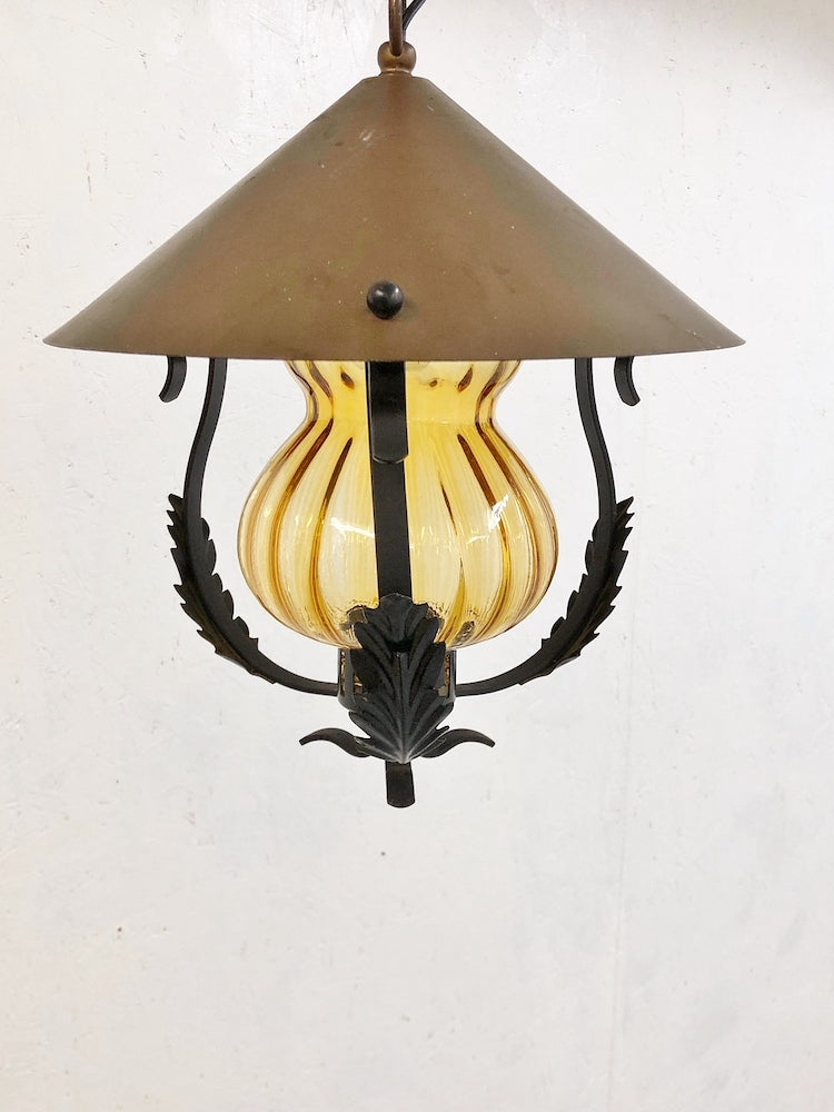 Vintage amber glass x iron pendant lamp (Haneda store)_PLSD-200401-5-H