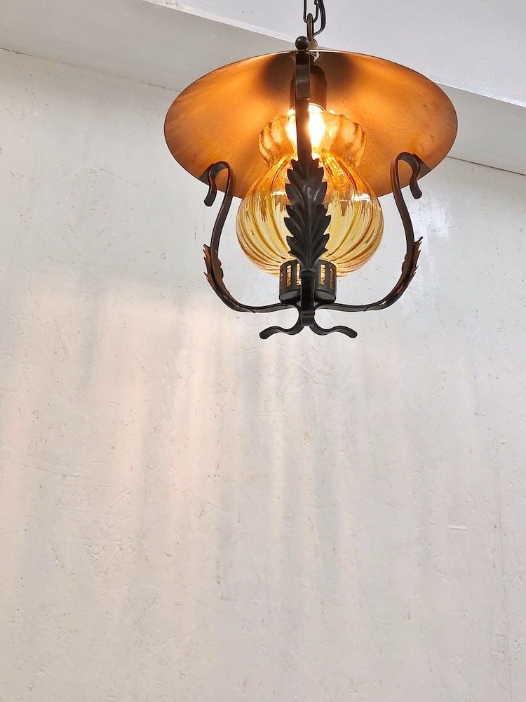 Vintage amber glass x iron pendant lamp (Haneda store)_PLSD-200401-5-H