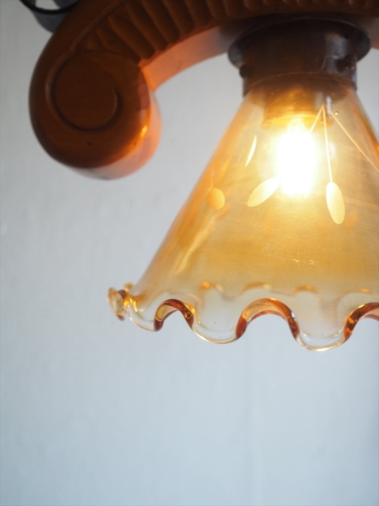 Vintage iron x wood amber glass pendant light (Osaka store)_PLSD-200616-1-O