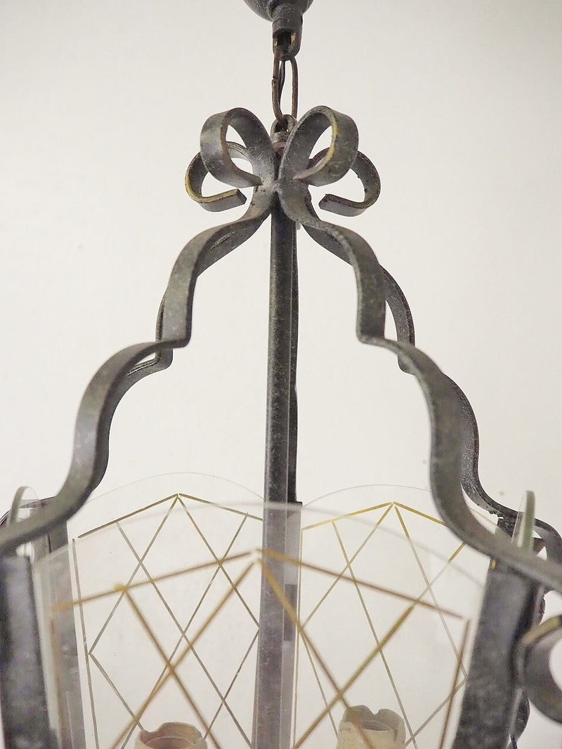 Vintage 2 light wrought iron glass pendant light

 (Haneda store)_plsd-210401-10-h